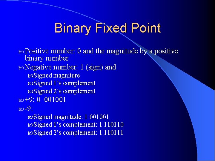 Binary Fixed Point Positive number: 0 and the magnitude by a positive binary number