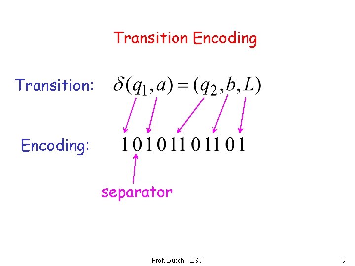 Transition Encoding Transition: Encoding: separator Prof. Busch - LSU 9 
