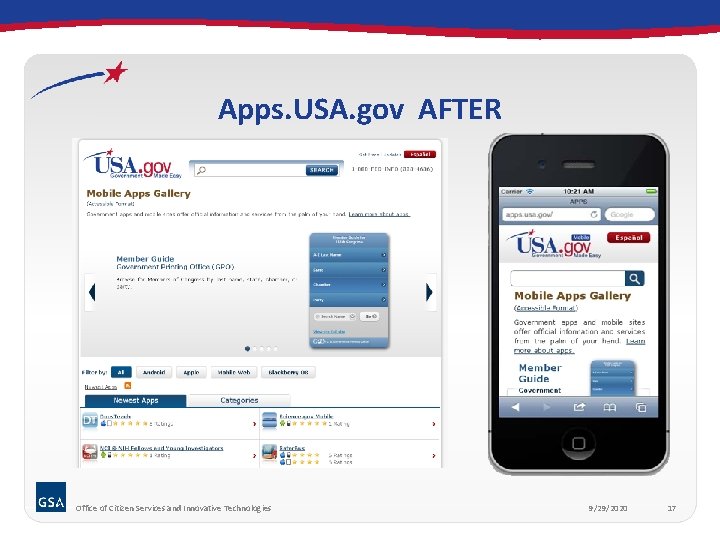 Apps. USA. gov AFTER Office of Citizen Services and Innovative Technologies 9/29/2020 17 