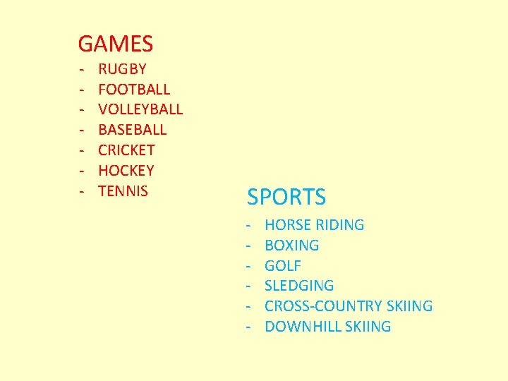 GAMES - RUGBY FOOTBALL VOLLEYBALL BASEBALL CRICKET HOCKEY TENNIS SPORTS - HORSE RIDING BOXING
