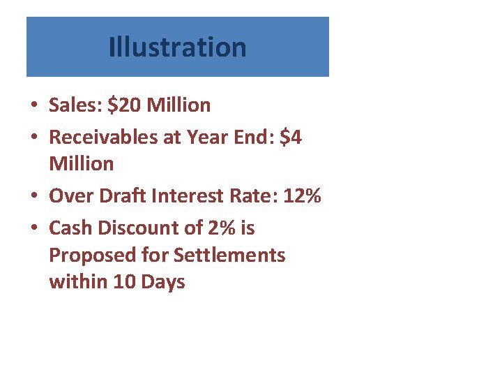 Illustration • Sales: $20 Million • Receivables at Year End: $4 Million • Over