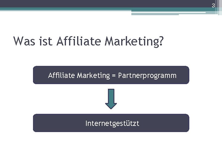 3 Was ist Affiliate Marketing? Affiliate Marketing = Partnerprogramm Internetgestützt 