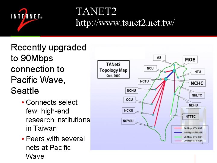 TANET 2 http: //www. tanet 2. net. tw/ Recently upgraded to 90 Mbps connection