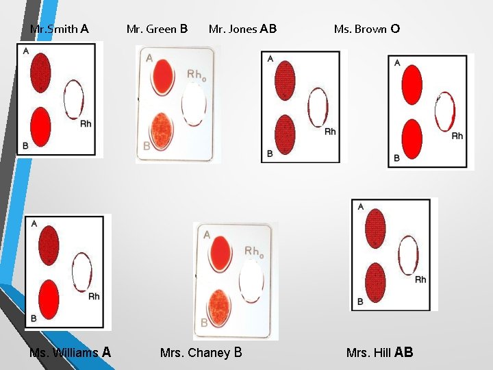 Mr. Smith A Mr. Green B Mr. Jones AB Ms. Brown O Ms. Williams Mr. Smith A Mr. Green B Mr. Jones AB Ms. Brown O Ms. Williams