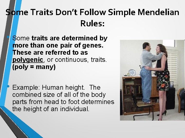 Some Traits Don’t Follow Simple Mendelian Rules: • Some traits are determined by more Some Traits Don’t Follow Simple Mendelian Rules: • Some traits are determined by more