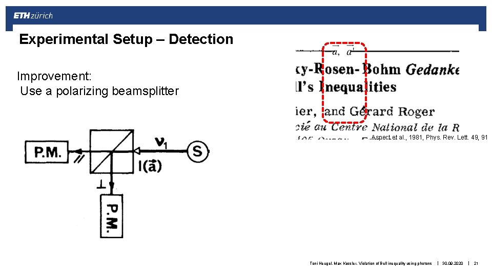 Experimental Setup – Detection Improvement: Use a polarizing beamsplitter Aspect et al. , 1981,