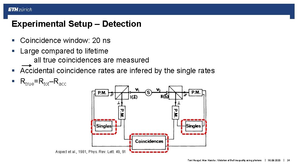 Experimental Setup – Detection § Coincidence window: 20 ns § Large compared to lifetime