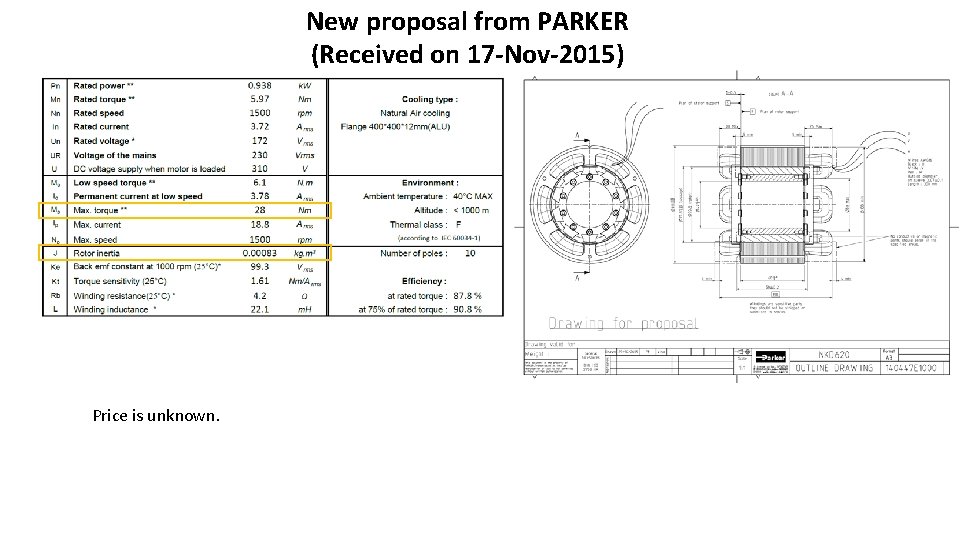 New proposal from PARKER (Received on 17 -Nov-2015) Price is unknown. 