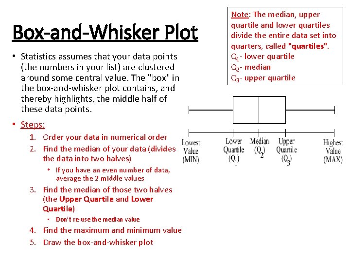 Box-and-Whisker Plot • Statistics assumes that your data points (the numbers in your list)