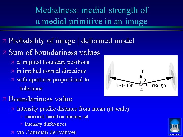 Medialness: medial strength of a medial primitive in an image ä Probability of image