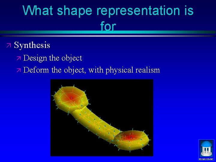 What shape representation is for ä Synthesis ä Design the object ä Deform the