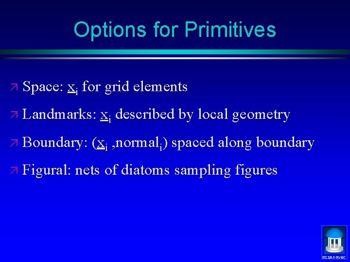 Options for Primitives ä Space: xi for grid elements ä Landmarks: xi described by