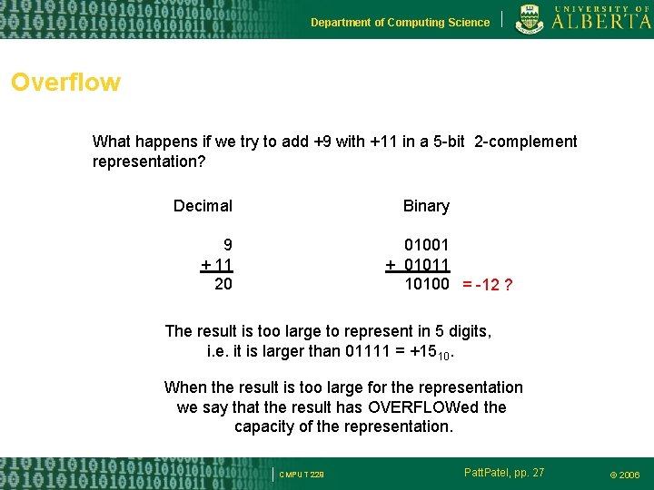 Department of Computing Science Overflow What happens if we try to add +9 with