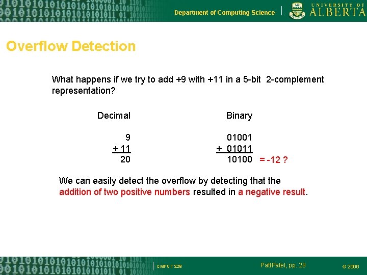 Department of Computing Science Overflow Detection What happens if we try to add +9