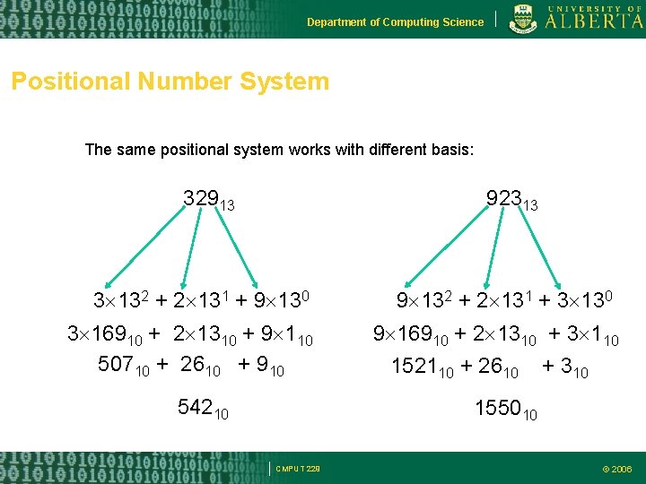 Department of Computing Science Positional Number System The same positional system works with different
