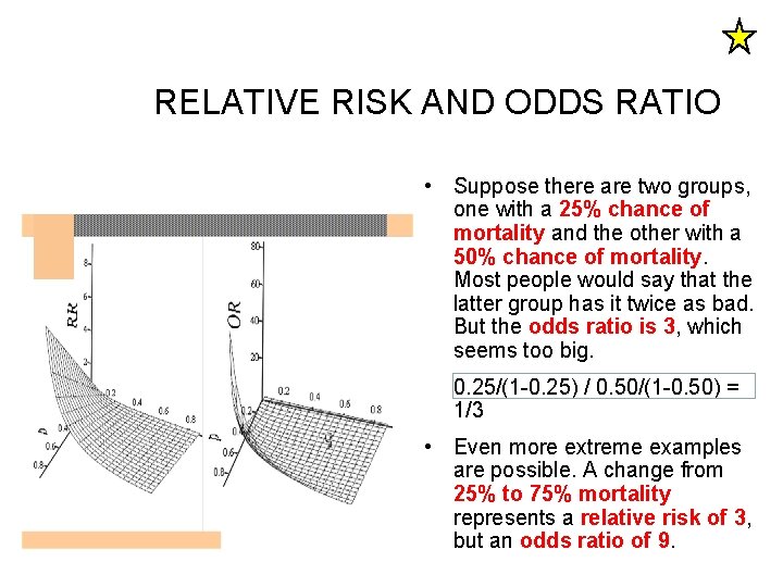 RELATIVE RISK AND ODDS RATIO • Suppose there are two groups, one with a