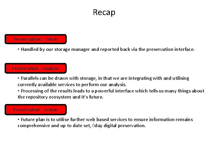 Recap Preservation - Check • Handled by our storage manager and reported back via