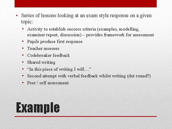  • Series of lessons looking at an exam style response on a given