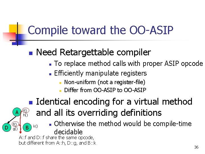 Compile toward the OO-ASIP n Need Retargettable compiler n n To replace method calls
