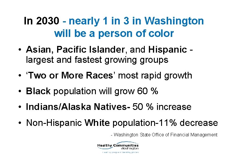 In 2030 - nearly 1 in 3 in Washington will be a person of