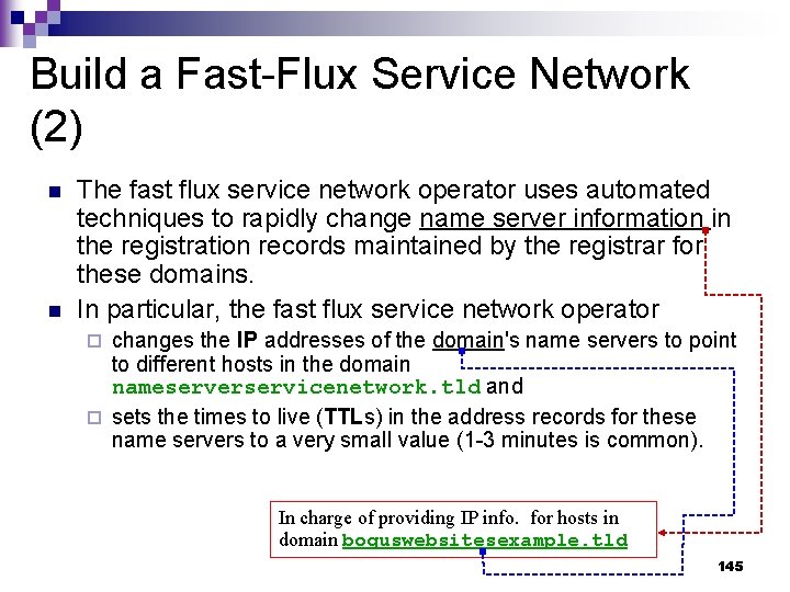 Build a Fast-Flux Service Network (2) n n The fast flux service network operator