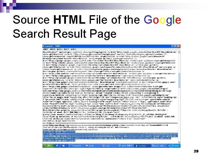 Source HTML File of the Google Search Result Page 28 