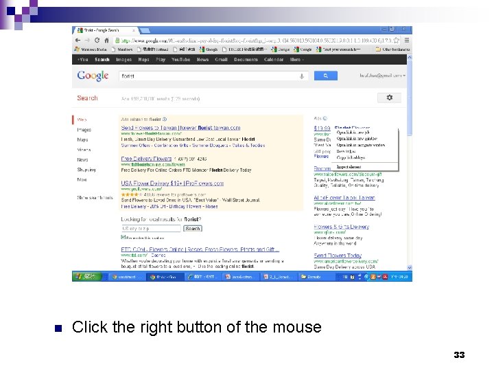 n Click the right button of the mouse 33 