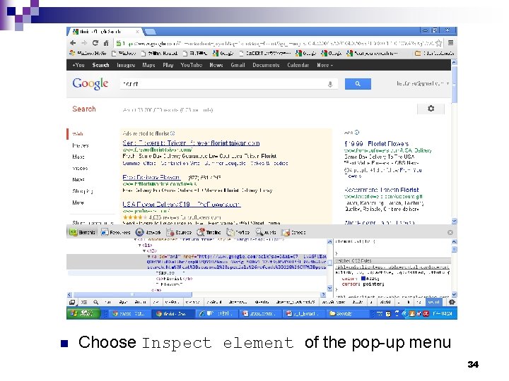 n Choose Inspect element of the pop-up menu 34 