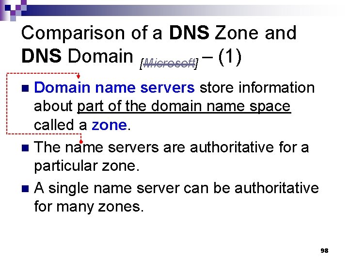 Comparison of a DNS Zone and DNS Domain [Microsoft] – (1) Domain name servers