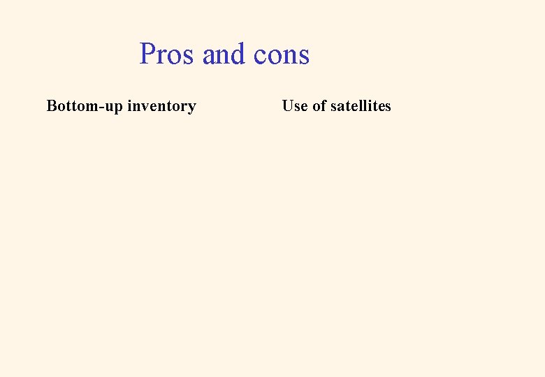 Pros and cons Bottom-up inventory Use of satellites 