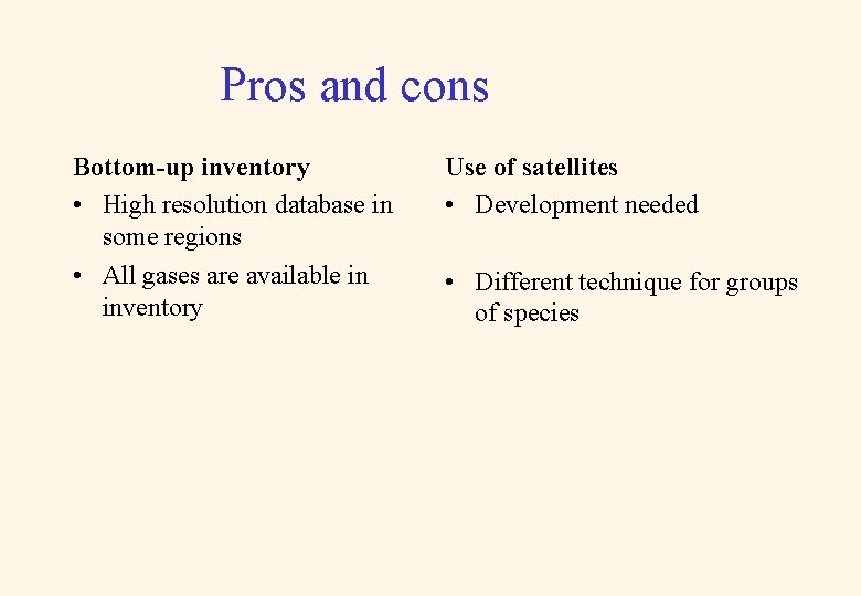 Pros and cons Bottom-up inventory • High resolution database in some regions • All