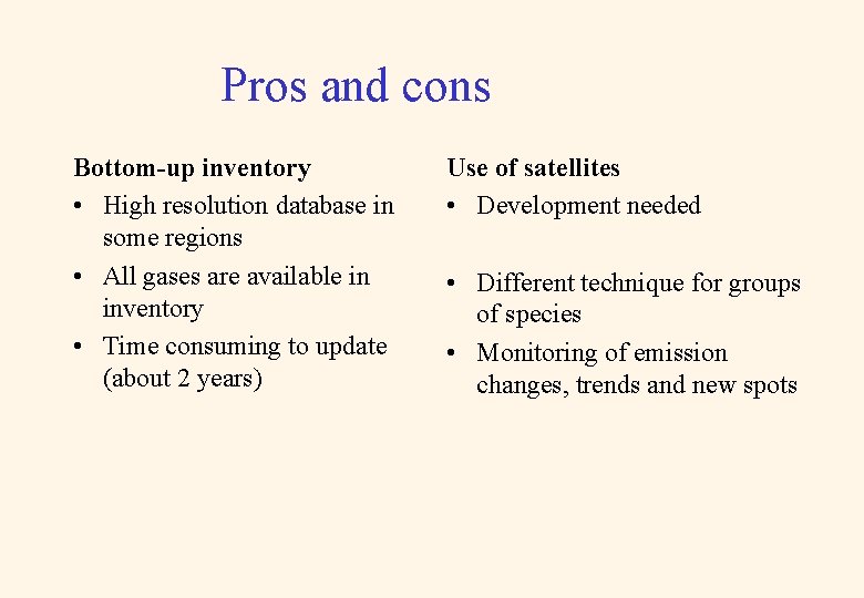 Pros and cons Bottom-up inventory • High resolution database in some regions • All