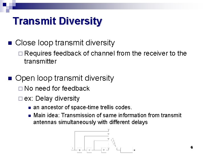 Transmit Diversity n Close loop transmit diversity ¨ Requires feedback of channel from the