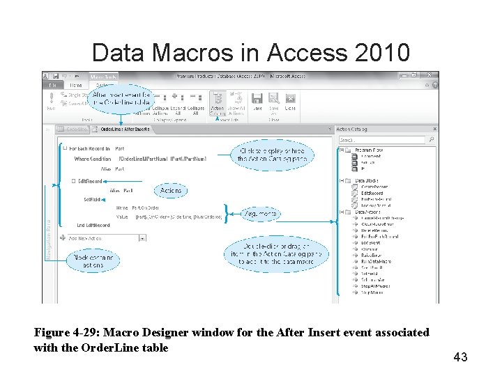 Data Macros in Access 2010 Figure 4 -29: Macro Designer window for the After