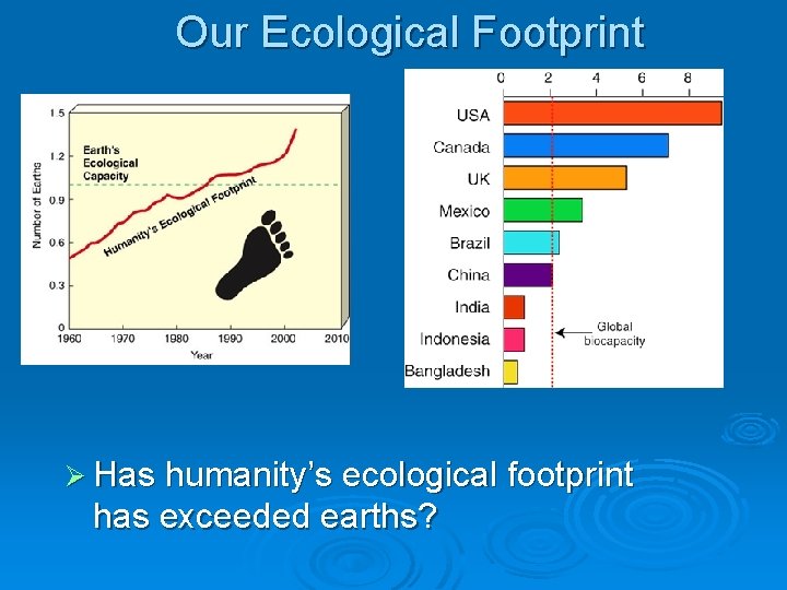 Our Ecological Footprint Ø Has humanity’s ecological footprint has exceeded earths? 