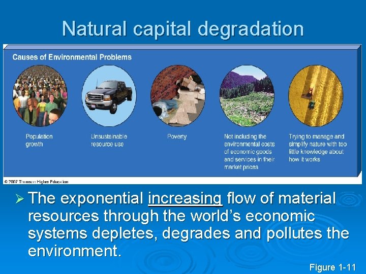 Natural capital degradation Ø The exponential increasing flow of material resources through the world’s