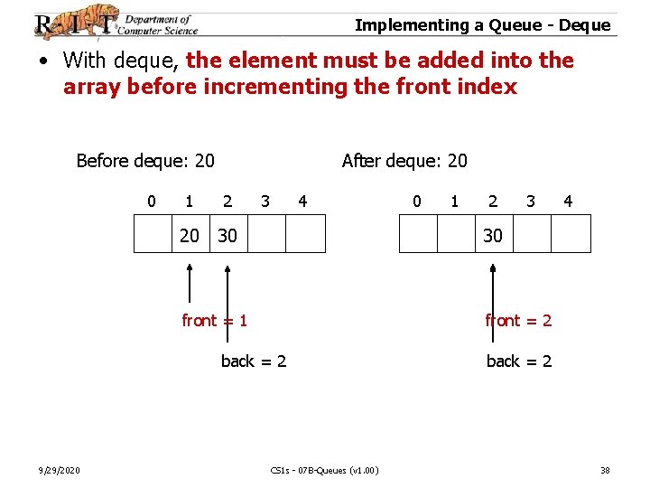 Implementing a Queue - Deque • With deque, the element must be added into