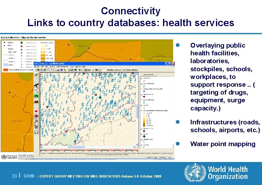 Connectivity Links to country databases: health services 39 | GIMS - EXPERT GROUP MEETING