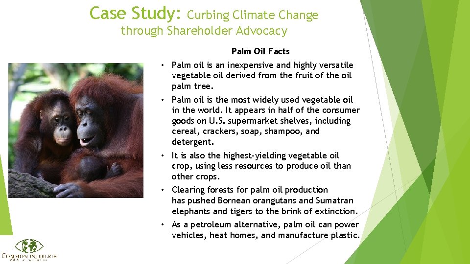 Case Study: Curbing Climate Change through Shareholder Advocacy Palm Oil Facts • Palm oil