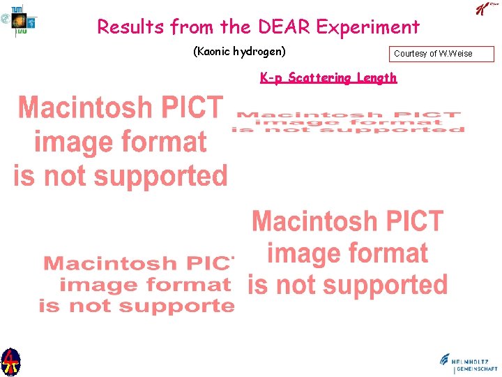 Results from the DEAR Experiment (Kaonic hydrogen) Courtesy of W. Weise K-p Scattering Length