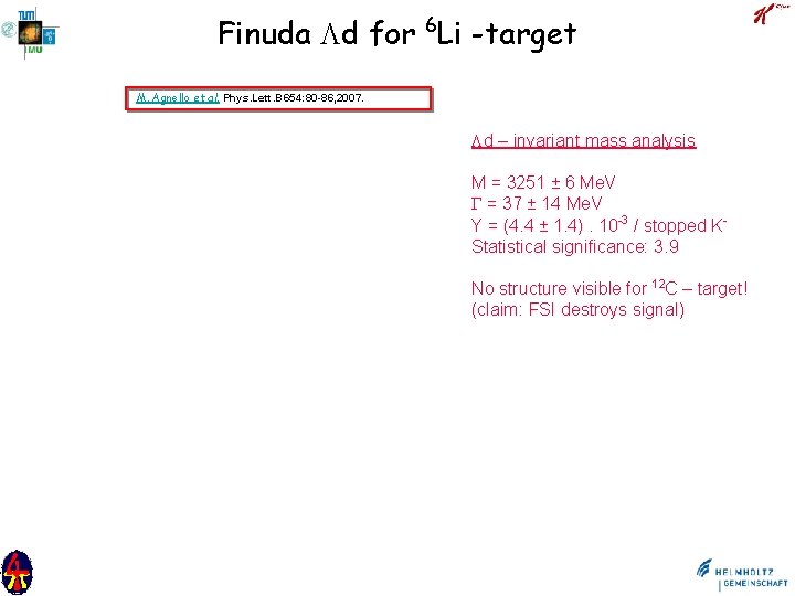 Finuda d for 6 Li -target M. Agnello et al. Phys. Lett. B 654: