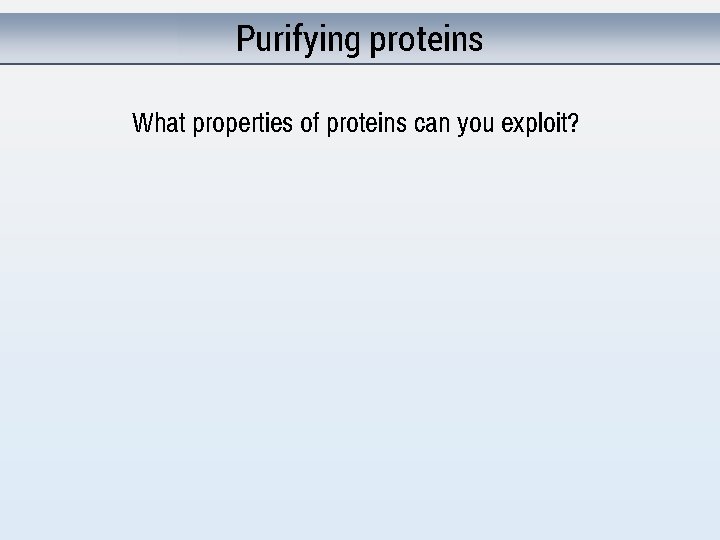 Purifying proteins What properties of proteins can you exploit? 