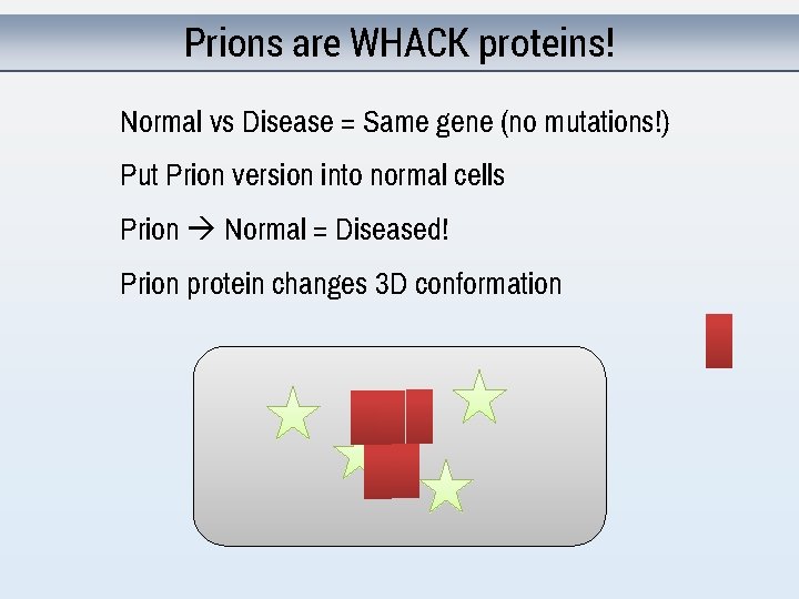 Prions are WHACK proteins! Normal vs Disease = Same gene (no mutations!) Put Prion