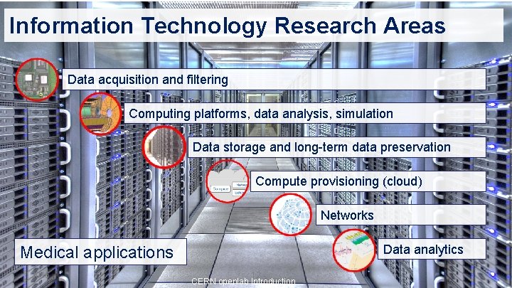 Information Technology Research Areas Data acquisition and filtering Computing platforms, data analysis, simulation Data