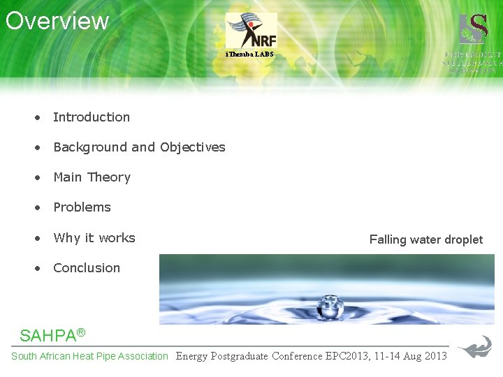 Overview i. Themba LABS • Introduction • Background and Objectives • Main Theory •