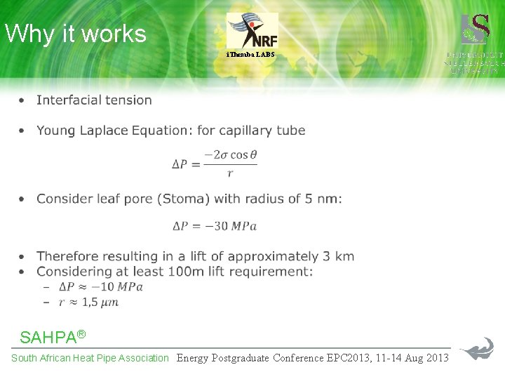 Why it works i. Themba LABS SAHPA® South African Heat Pipe Association Energy Postgraduate