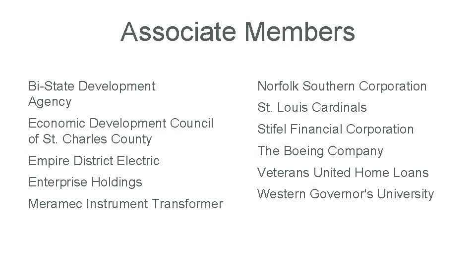 Associate Members Bi-State Development Agency Norfolk Southern Corporation Economic Development Council of St. Charles