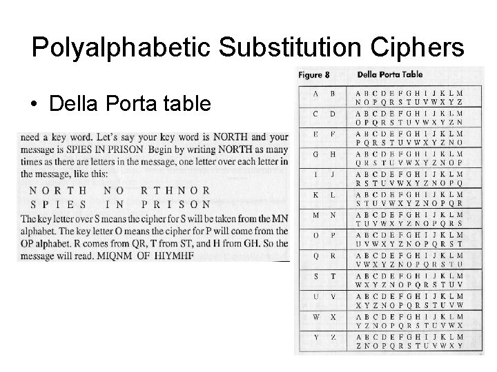 Polyalphabetic Substitution Ciphers • Della Porta table 