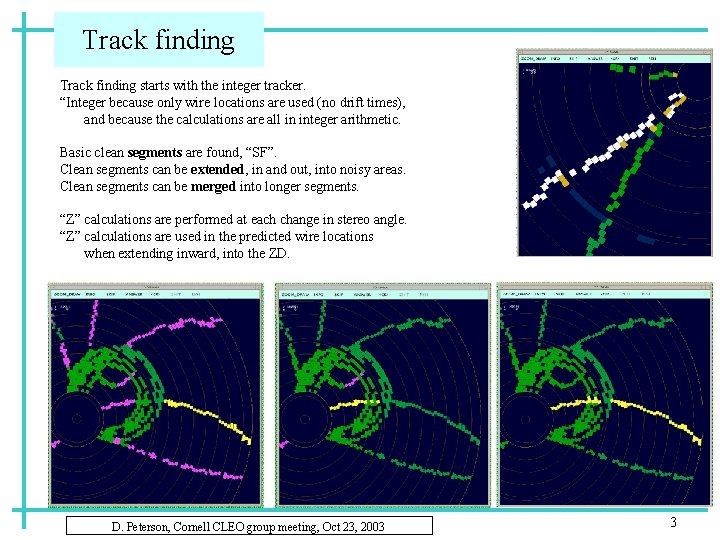 Track finding starts with the integer tracker. “Integer because only wire locations are used