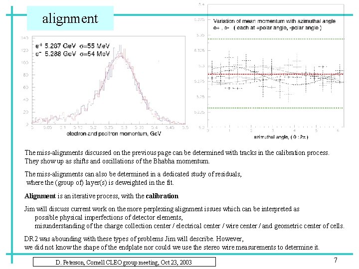 alignment The miss-alignments discussed on the previous page can be determined with tracks in